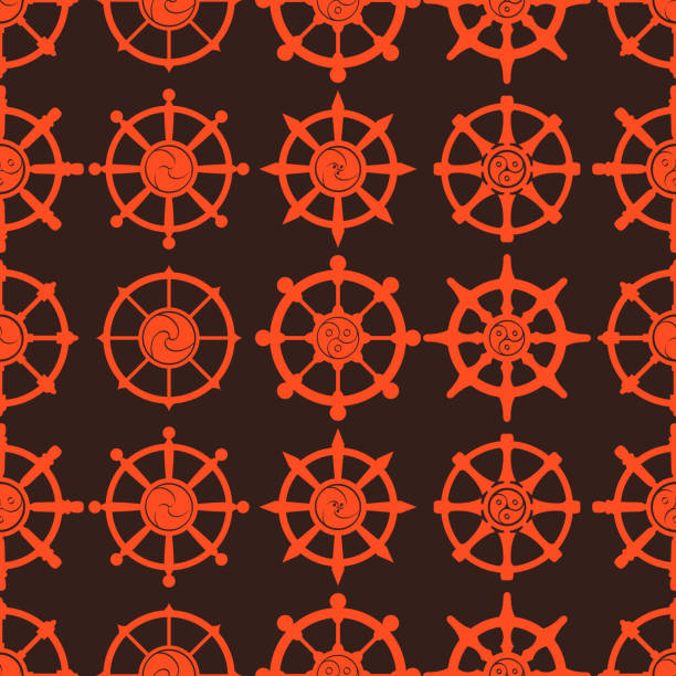 Seamless pattern with Indian religion symbol Dharmachakra Seamless vector pattern with Indian religion symbol Dharmachakra dharmachakra stock illustrations