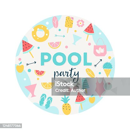 istock Summer Pool or Beach Party Round Sign. Poster, Flyer or Invitation Card Vector Design 1248177066