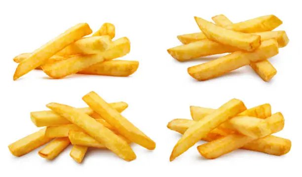 Set of potato fries, isolated on white background