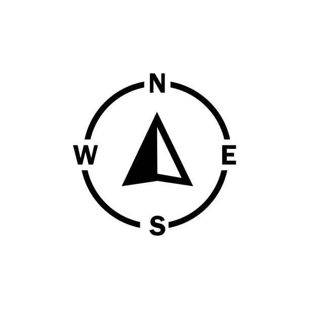 ilustrações de stock, clip art, desenhos animados e ícones de compass navigator arrow icon on isolated white background. eps 10 vector - discovery arrow sign circle pattern
