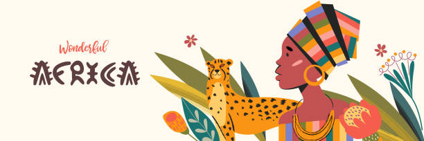 wunderbares afrika. vektor-illustration, banner. - exoticism animal africa cheetah stock-grafiken, -clipart, -cartoons und -symbole