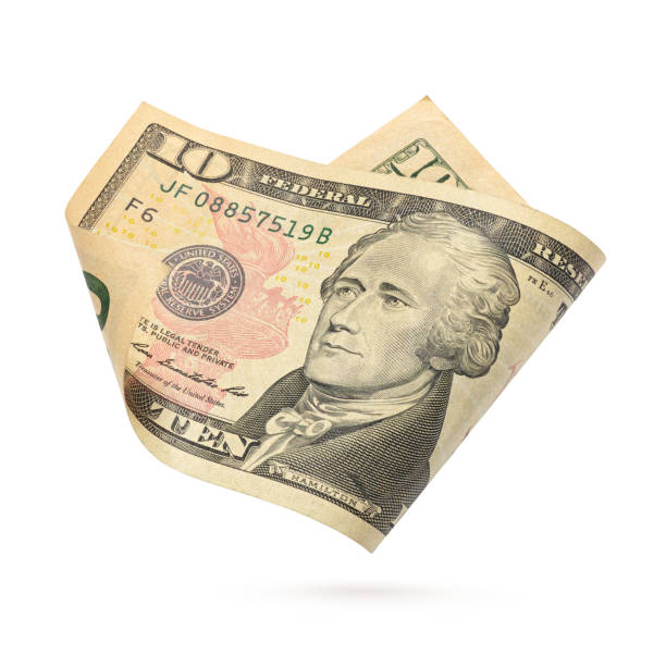흰색 배경에 고립 된 10 달러 지폐. - ten dollar bill 뉴스 사진 이미지