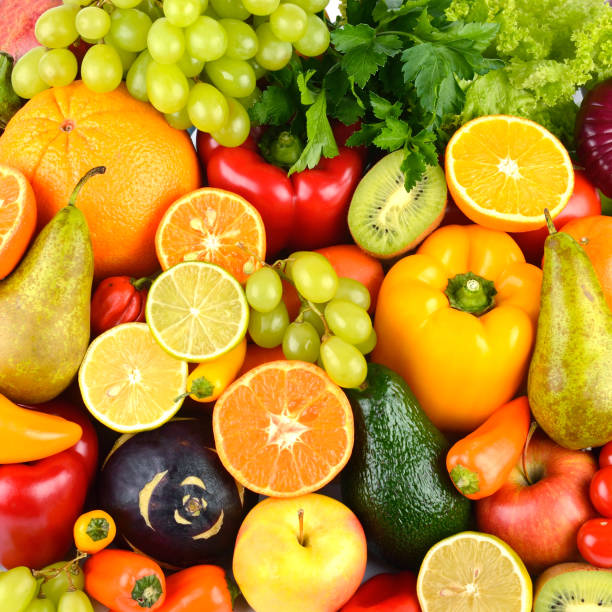 istock Big collection multi-colored juicy vegetables and fruits. 1248180909