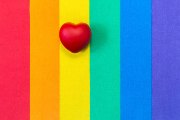 istock Red heart on rainbow flag of fabric texture for LGBT pride 1248181092