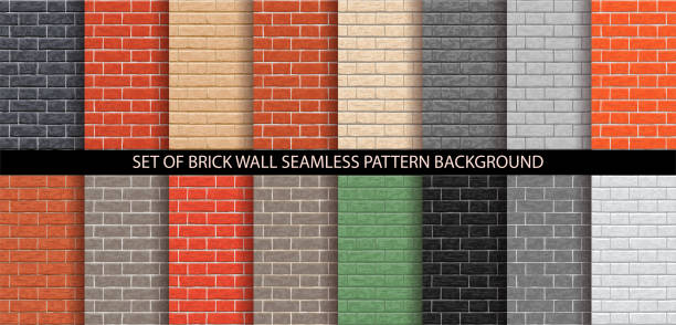 벽돌 벽 원활한 패턴 배경 세트입니다. - backgrounds red textured brick wall stock illustrations