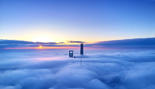 istock Aerial View of Shanghai Skyline on Thick Cloud, China 1248184554