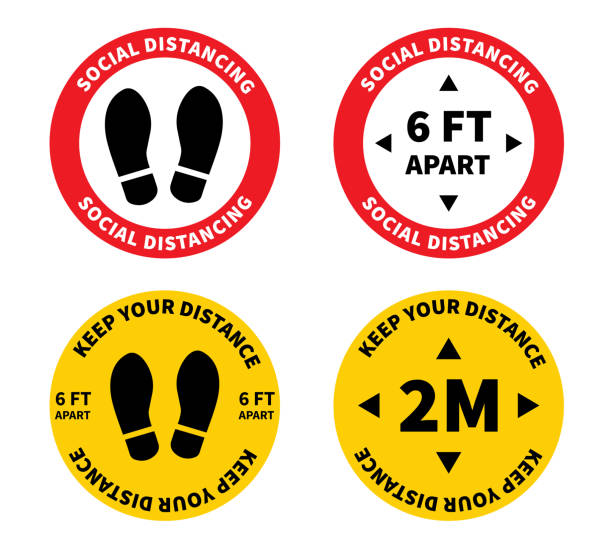 illustrations, cliparts, dessins animés et icônes de distanciation sociale. signe d’empreinte. gardez la distance de 1-2 mètres. coronovirus anti-épidémie de protection. illustration vectorielle - contamination meter