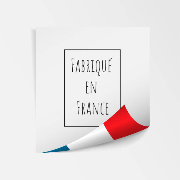illustrations, cliparts, dessins animés et icônes de 3d réaliste livre blanc maquette avec le drapeau national coin curl. modèle de rappel de papier de note collant et français texte fabrique en france traduit made in france. illustration de vecteur - fabriqué en france