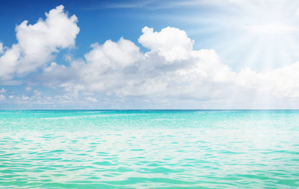 Summer tropical sea and blue sky with clouds. Perfect vacation landscape