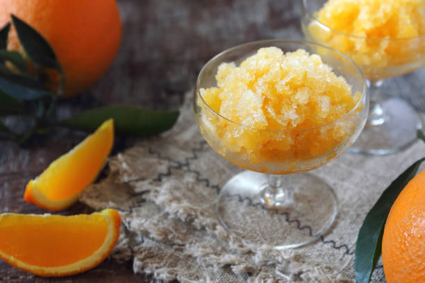 Orange granita, frozen summer dessert