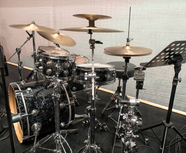 istock Drum Set with some cymbals on stage before a live Concert. 1248192133