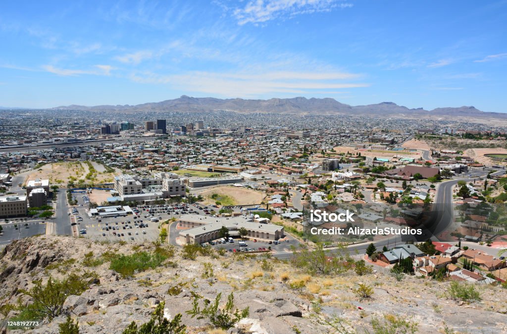 View over El Paso, TX View over El Paso, TX in the United States and its sister city Ciudad Juarez in Mexico. El Paso - Texas Stock Photo