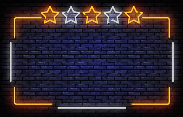 istock Stars neon sign vector. Vip, Five stars Neon Frame Design template, light banner, night signboard, nightly bright advertising, light inscription. Vector illustration 1248194593