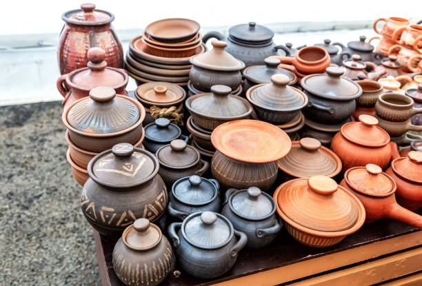 istock Ceramic dishes, tableware and pots sold on the market 1248196845