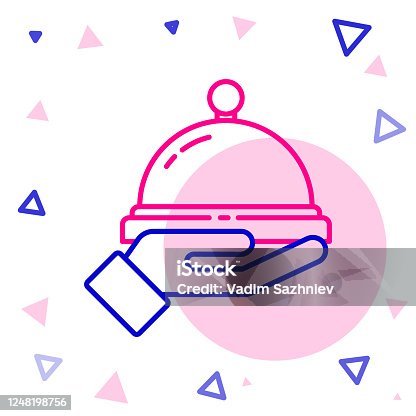 istock Line Covered with a tray of food icon isolated on white background. Tray and lid sign. Restaurant cloche with lid. Colorful outline concept. Vector Illustration 1248198756
