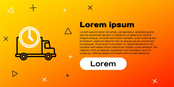 istock Line Logistics delivery truck and clock icon isolated on yellow background. Delivery time icon. Colorful outline concept. Vector Illustration 1248198879