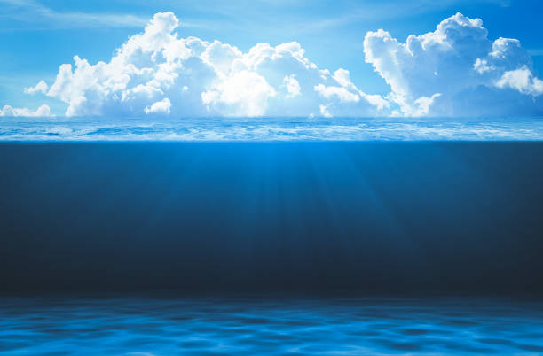 istock Sunbeam blue with bubbles deep sea or ocean underwater background. 1248200725