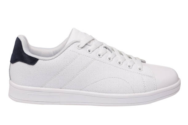 istock white leather sneaker with a blue insert, sports shoes, on a white background 1248202240