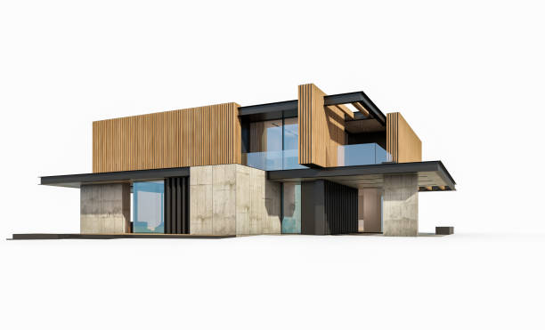 istock 3d rendering of modern house with wood plank facade isolated on white 1248207961
