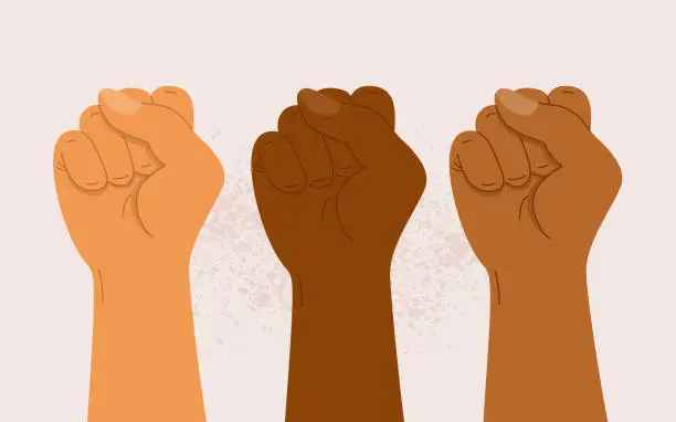 Vector illustration of Protest poster with human hands and clenched fists