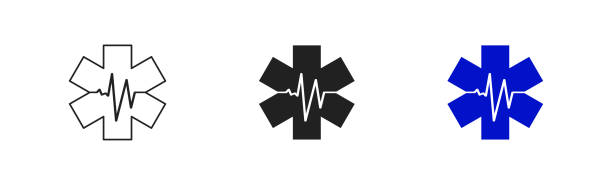 白色背景上的緊急醫療圖示星。平面設定向量 - 醫療標誌 幅插畫檔、美工圖案、卡通及圖標
