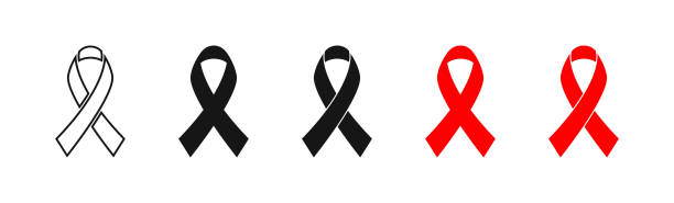 エイズ、赤いリボンセットのフラットスタイルのアイコンを停止します。医療用ベクターイラスト - 悪性腫瘍点のイラスト素材／クリップアート素材／マンガ素材／アイコン素材