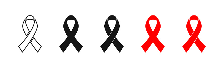 Stop AIDS, red ribbon set isolated icon in flat style. Vector illustration for medical design