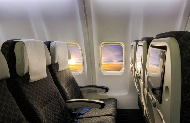 istock Empty airplane seats in the cabin economy class. 1248211805