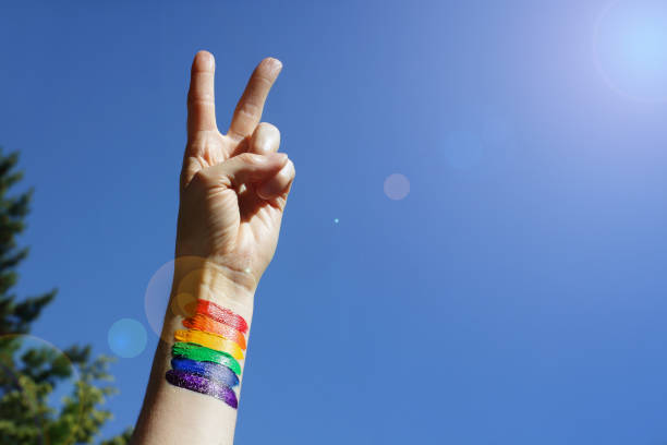 LGBT Pride Month 2020 with victory hand concept. stock photo