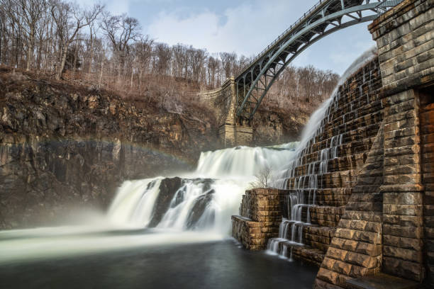 istock Water cascading down New Croton dam with a bridge arching over the waterfall 1248216655