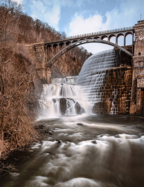 istock Water cascading down New Croton dam with a bridge arching over the waterfall 1248216662