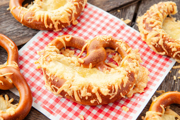 Soft pretzels with cheese stock photo