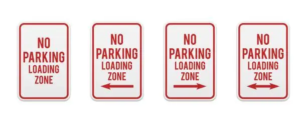 Vector illustration of No parking private property. Set of classic road and street signs. Vector elements for production, graphic design, posters or information materials. Collection of parking and traffic safety signs.