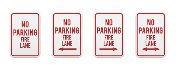 Vector illustration of No parking any time. Set of classic road and street signs. Vector elements for production, graphic design, posters or information materials. Collection of parking and traffic safety signs.