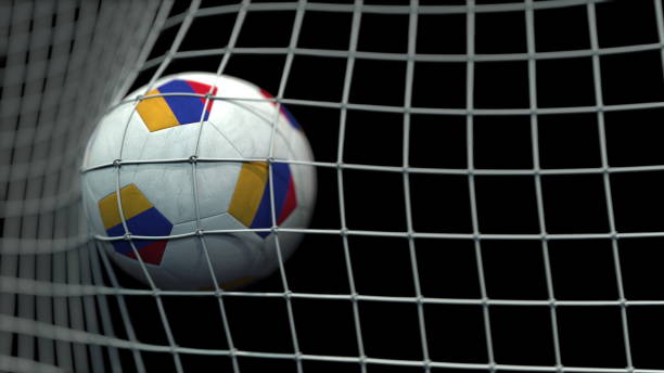 istock Ball with flags of Armenia hits goal. 3D rendering 1248226642