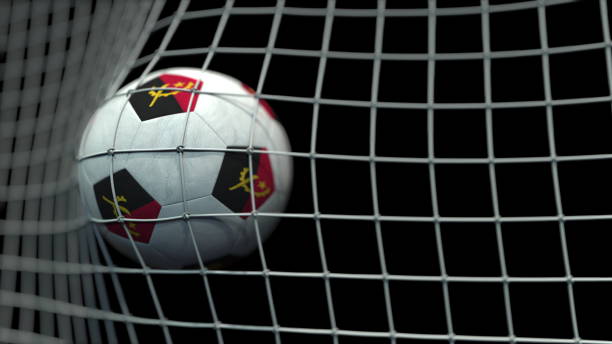 istock Ball with flags of Angola hits goal. 3D rendering 1248226667
