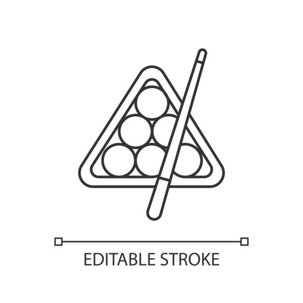 illustrations, cliparts, dessins animés et icônes de billiards pixel icône linéaire parfaite. illustration personnalisable de ligne mince. jeu de pub, divertissement, symbole de contour d’activité de loisirs. dessin de contour isolé de vecteur. course modifiable - billard et snooker