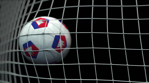 istock Ball with flags of Cambodia hits goal. 3D rendering 1248226713