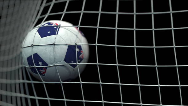 istock Ball with flags of Australia hits goal. 3D rendering 1248227502