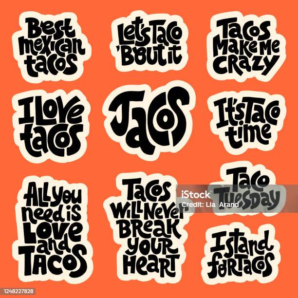 Taco Liefdevolle Set Stockvectorkunst en meer beelden van Lettertype - Lettertype, Taco, Logo