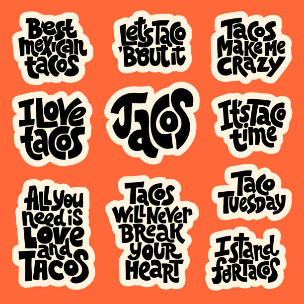 taco seven seti - atıştırmalıklar illüstrasyonlar stock illustrations