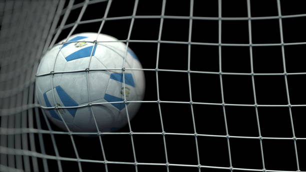 istock Ball with flags of Guatemala hits goal. 3D rendering 1248227968