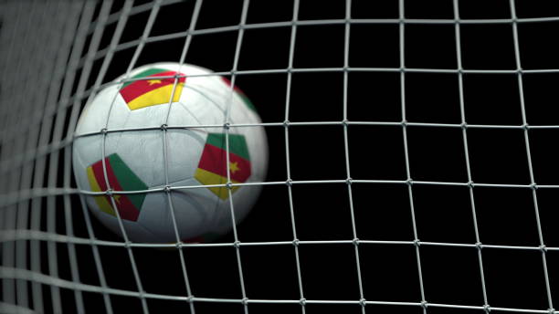 istock Ball with flags of Cameroon hits goal. 3D rendering 1248227986