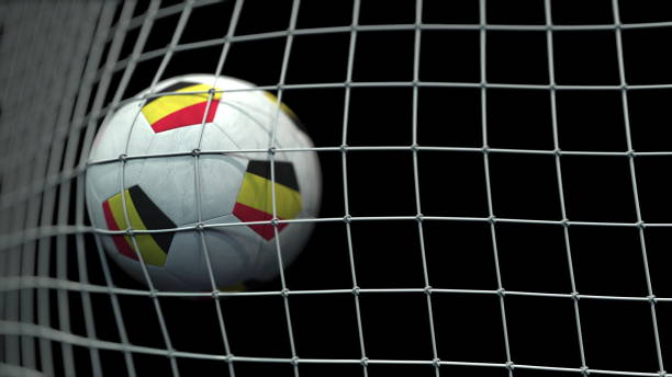 istock Ball with flags of Belgium hits goal. 3D rendering 1248227993