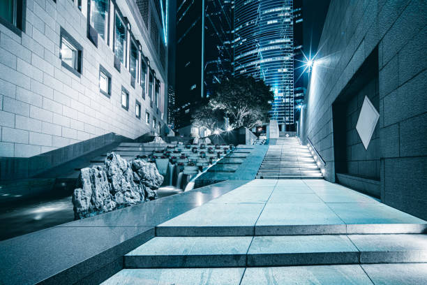 istock brick pedestrian walkway at night, Hong Kong 1248228227
