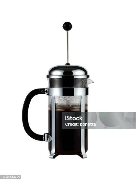 French Press Coffee Isolated On White Background Stock Photo - Download Image Now - French Press, Coffee Pot, Cut Out