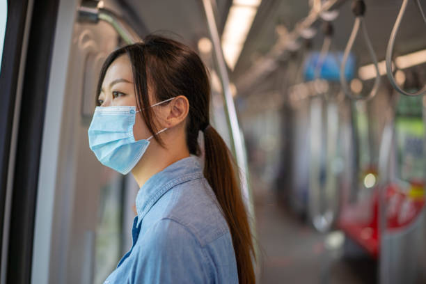 istock Young asian woman wearing face mask while commuting to work with public transport 1248234515