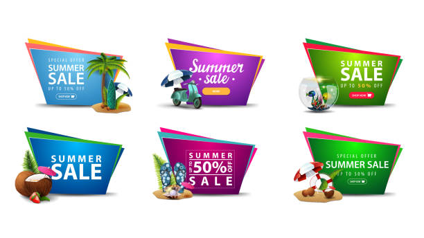 Large collection of colorful summer discount banners in the form of geometric irregular shapes with summer elements. Discount banner with summer icons, buttons and large offer for your website Large collection of colorful summer discount banners in the form of geometric irregular shapes with summer elements. Discount banner with summer icons, buttons and large offer for your website pink beach umbrella stock illustrations