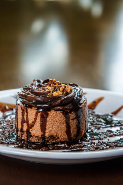 istock chocolate flan, with chocolate sauce, served on white plate. 1248234987