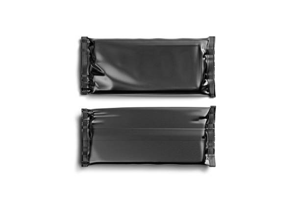 istock Blank black chocolate bar foil wrap mockup, front and back 1248234993